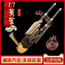 Wangs natural Zizhu electroplated black pipe 17 Miao 17 spring inlaid hoop Professional solo amplified Sheng National musical instrument