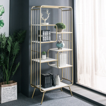 Nordic light luxury shelf wrought iron bookshelf entrance partition floor-to-ceiling multi-layer living room gold storage display cabinet net red