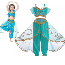 61 children cosplay costumes Halloween Allah Shentin Jasmine Princess bright sheet Blouse Dress Pants 2 pieces