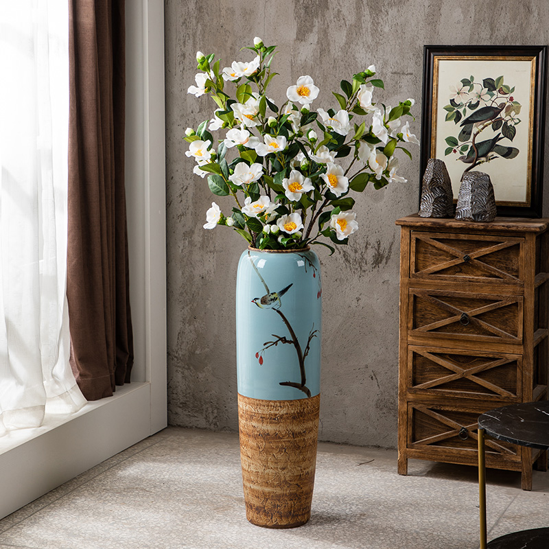 Ground vase large - sized ceramic new Chinese style household I and contracted sitting room simulation flower restoring ancient ways suit furnishing articles