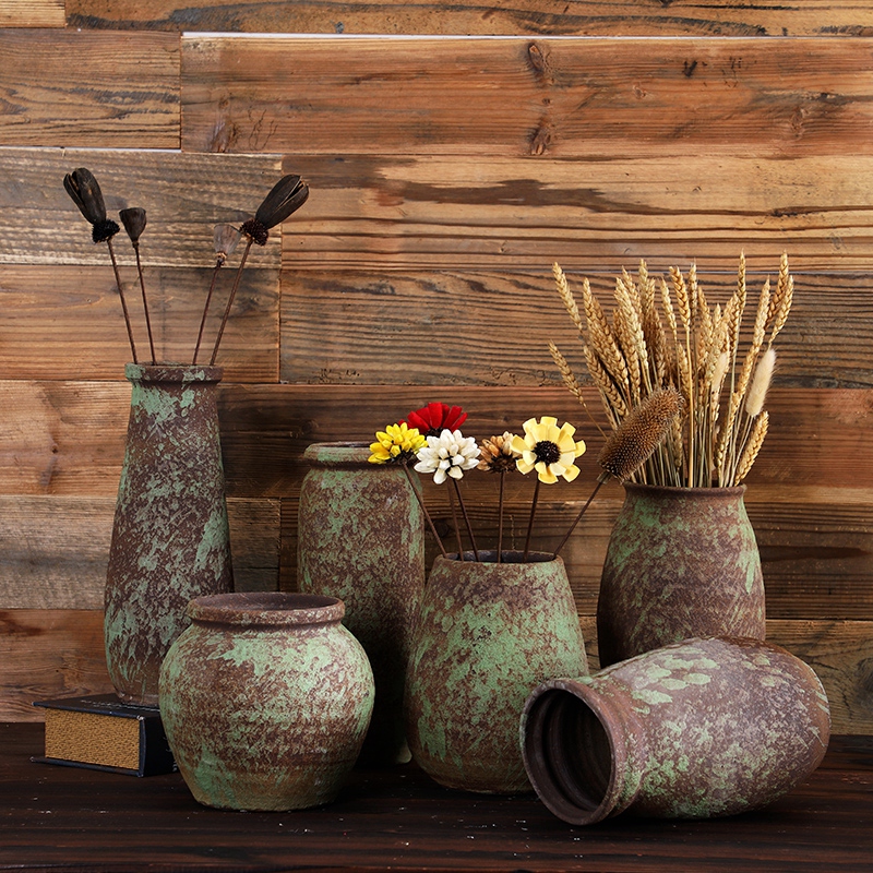 Jingdezhen manual coarse clay pottery flower POTS dry flower vase sitting room furniture restoring ancient ways hydroponic flower implement creative furnishing articles