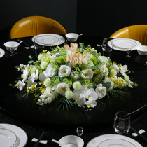 High-end Hotel Dining Table Flower Hem Dining Room Large Round Table Turntable Intermediate Swing Flower Meeting Table Emulation Flower Decoration Fake Flowers