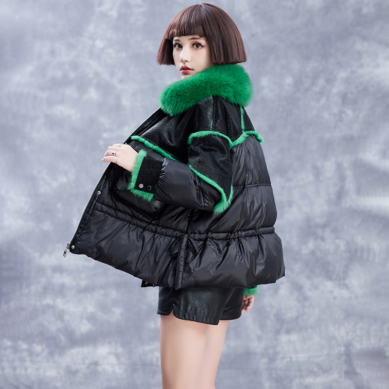 AUNR original designer fur integrated fox fur collar leather grass down jacket woman 2022 years of winter new wave 
