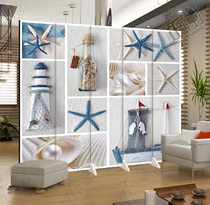 Mediterranean Beach Scenery Folding Screen Partitions Stylish Living Room Genguan Home Coffee Bar Live Background Wall