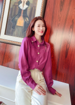 Lier Gaoding LRKS〖Golden collar shirt〗Golden pearl buckle decorative collar needle white shirt L03CSP108