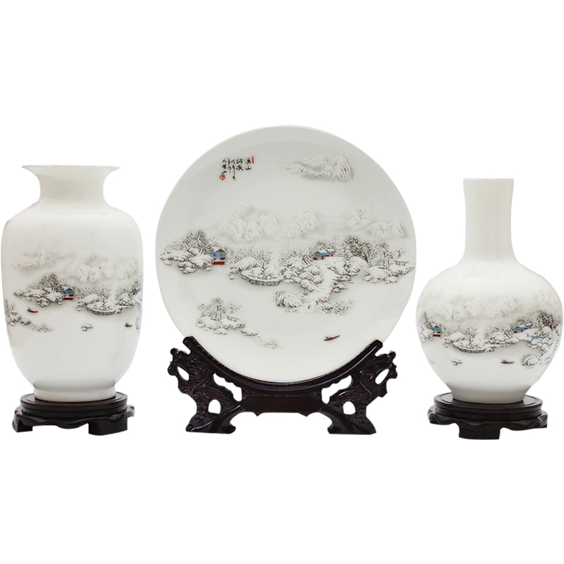 Jingdezhen ceramics three - piece vase modern wine place of new Chinese rich ancient frame home decoration in the living room