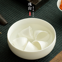 Yu Shangdehua white porcelain tea washing large cup sheep fat jade ceramic pen tea washing set with water washing bowl and tea bowl