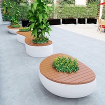 Xinyada FRP tree pool bench large leisure chair outdoor solid wood seat shopping mall imitation wood grain Flower Pool customization