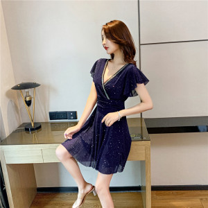 Sequin V-neck sexy women’s dress is very fairy French buttock dress