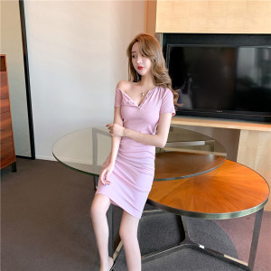 Off shoulder one line wrap hip skirt sexy slim women’s dress