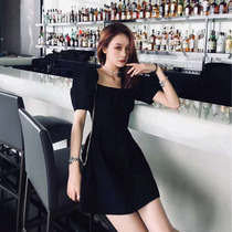 Summer wearing a hitch Hebbon breeze Little black dress French style retro dress Skirt Waist Display Slim Temperament High End Pompon Skirt