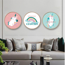 Nordic Small Freshener Style Abstract Round Decoration Painting Living Room Wall Hanging Painting Bedroom Bedside Aluminum Alloy Round Frame Painting