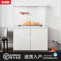 Longyu Pavilion fish tank living room small and medium-sized household Nordic simple filter ultra-white glass lazy aquarium against the wall