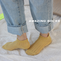 Amazing Sock Spring Day Limits Sea Salt and Yellow Hook Flower Race Floor Socks Full Cotton Girl Socks Cotton