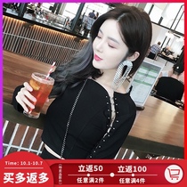 Olastage Australian design brand Joint black Rivet Top slim temperament Joker base shirt female