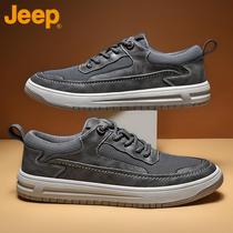jeep mens shoes 2022 autumn new casual shoes leather soft sole shoes mens mesh breathable sports trendy shoes