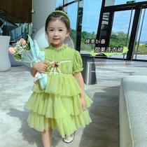 Green Lolita girls summer foreign princess dress new lace puff sleeve dress baby tutu skirt