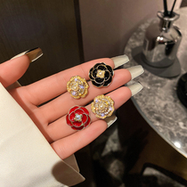 Small Fragrant Wind Mountain Tea Flower Ear Nail 925 Silver Needle Mesh Red Inlaid Drill Superior Earrings Woman Korean French style elegant earwear