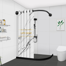 Magnetic Suction Bath Curtain Suit Free of perforated bathroom arched bath curtain rod toilet partition curtain thickened waterproof cloth bathroom blinds