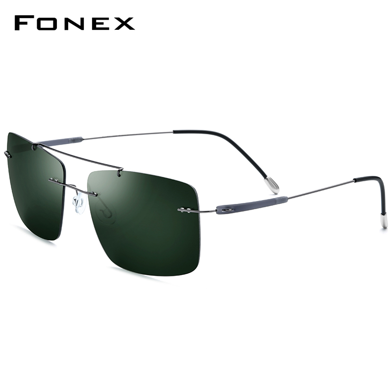 华镜FONEX无框方形偏光太阳镜男款 超轻防紫外线无螺丝驾驶墨镜女