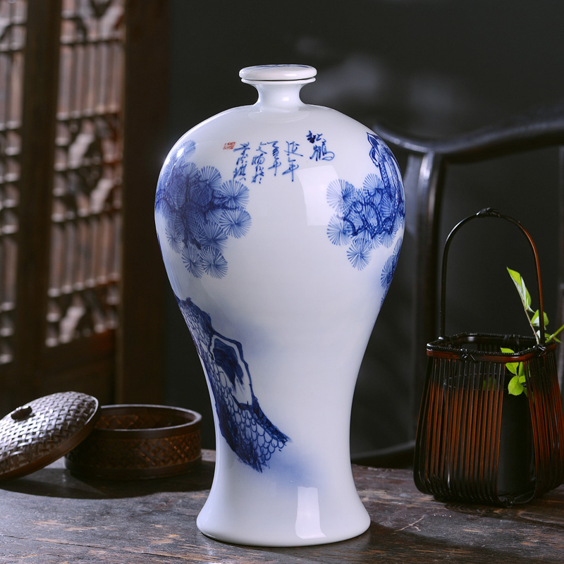 Hand - made jars of blue and white porcelain of jingdezhen ceramic terms bottle 10 jins 15 kg 30 jins to household seal wine storage