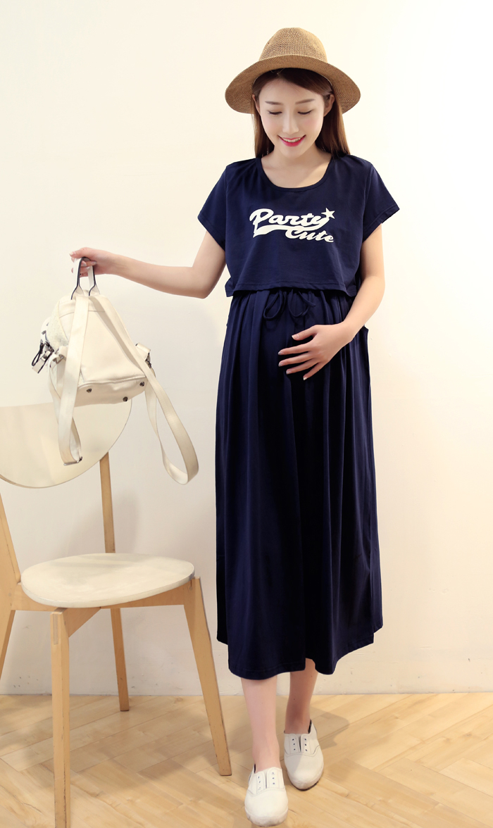 孕妇装夏装中长2018新款孕妇连衣裙夏季纯棉宽松短袖孕妇裙子哺乳