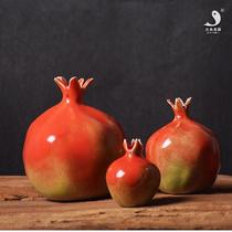 Ceramic pomegranate ornaments bionic design home decoration creative pottery fruit sculpture tea mat accessories tea pet
