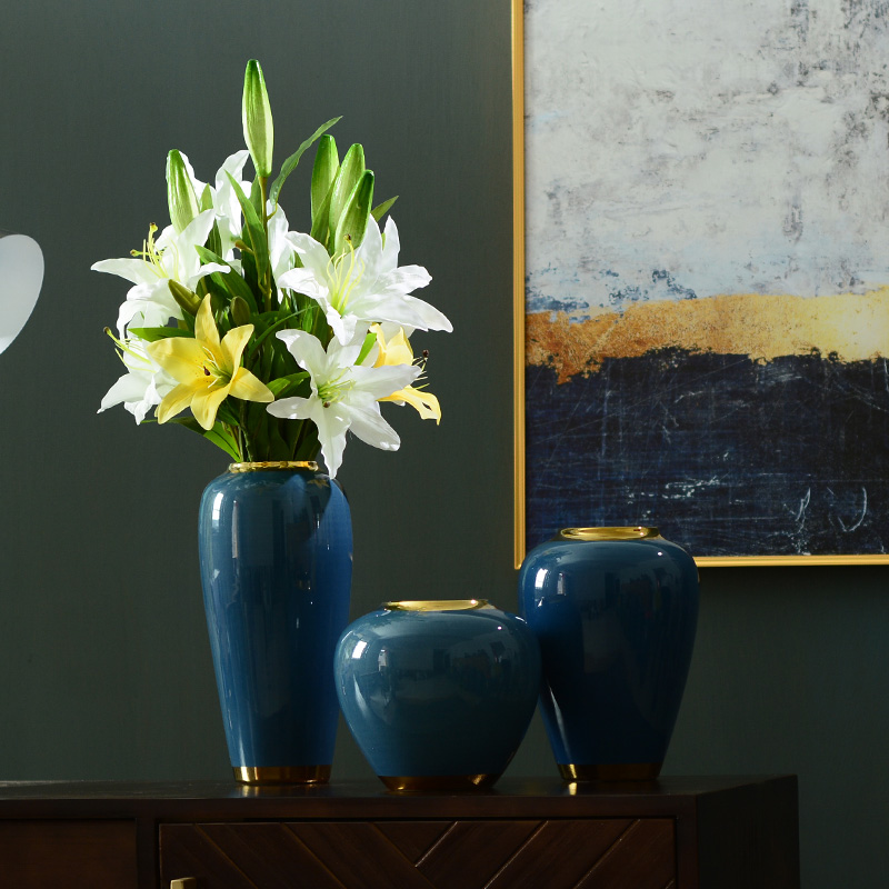 New Chinese style ceramic plug-in simulation flower art vase furnishing articles creative modern American household adornment flowers sitting room