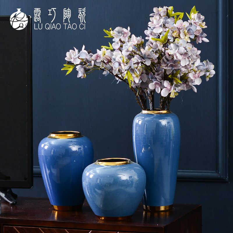 New Chinese style ceramic plug-in simulation flower art vase furnishing articles creative modern American household adornment flowers sitting room