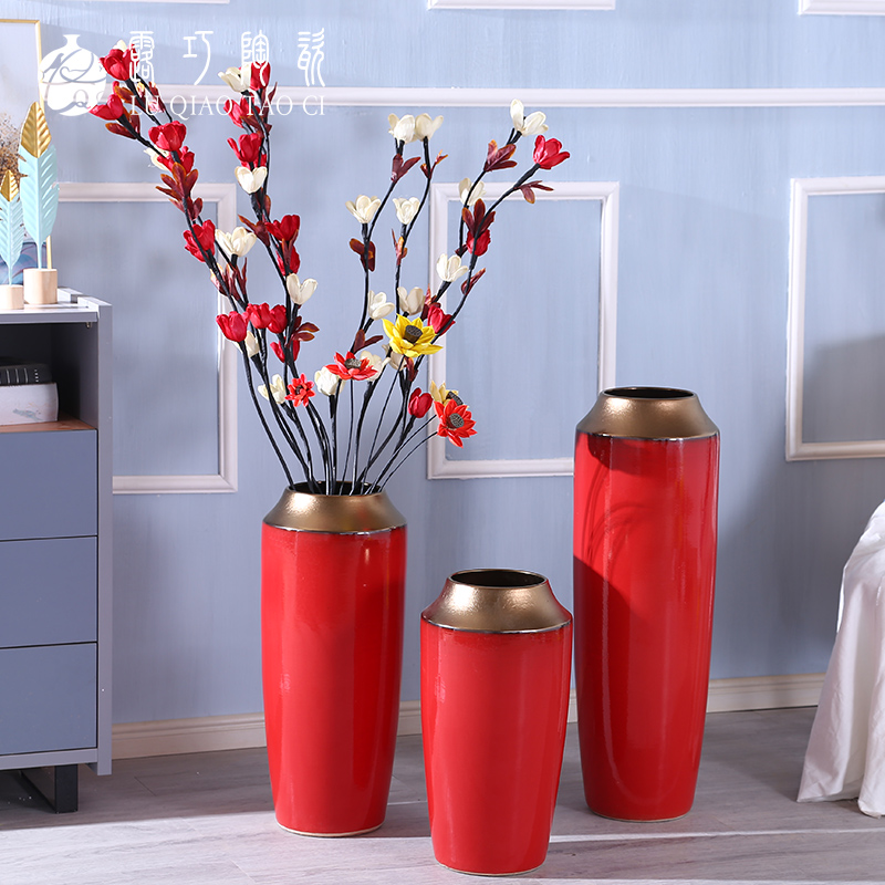 Wedding red porcelain vase furnishing articles dried flowers, a hotel new home decoration decoration flower arranging flower implement large landing