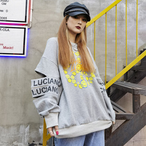 2021 early spring new sweater female Korean version casual loose lazy wind smiley face print hole long-sleeved student jacket