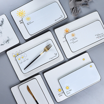 Thai nostalgia ceramic Western-style flat Japanese-style plate Sushi baking tableware Cake plate Rectangular flat plate 654