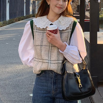 Small Pull Round neckline Knitted Jacket Head Short vest woman outwear shirt Fashion hit and outside lap waistcoat without sleeves