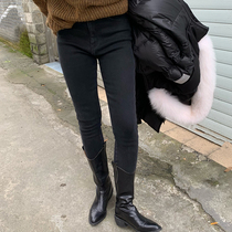 Small pull-out pint high-bounty carbon black Cowboy little leggings 2022 autumn and winter new Han version sashimi casual pants