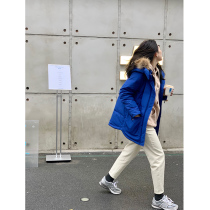 Small pull 1937 Rhine Blue couple down jacket medium long - range faint hair velvet coat coat