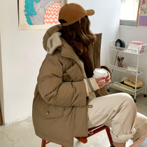 Small pull-out pint almond color 90 white goose down small warm quilt with cap down clothes woman short style warm bread suit