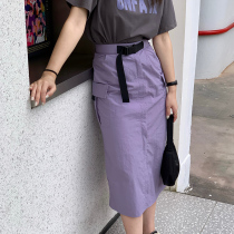 Small pull 1937 overfitting wind skirt harbor wind cool handsome girl difficult to resist lavender purple split Medium-length dress