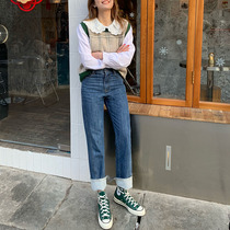 Small pull-out pint universal hitchfork upsideable small broadlegs high waist jeans female display slim straight cylinder loose pants