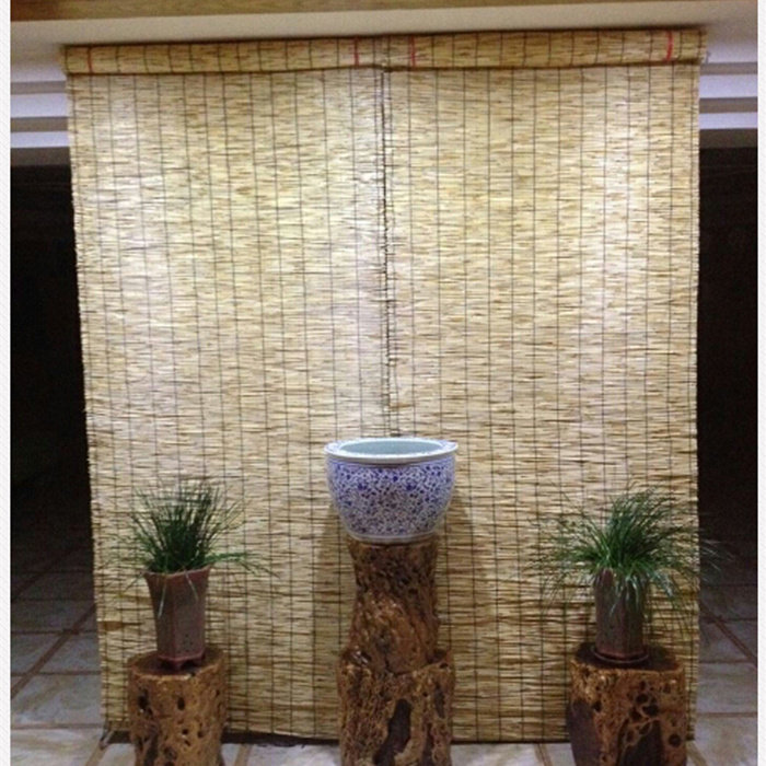 芦苇帘子饭店餐厅墙面装饰吊顶田园外装茶室透光落地窗草席卷帘