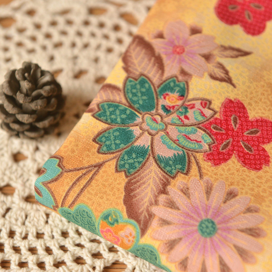 短幅浅金精致和风印花麻棉 和服汉服装制衣长袍长裙子连衣裙面料_7折