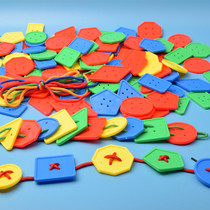 Geometric Buttons Threading Building Blocks Girls Baby Perforated Plastic Toys Children Puzzle Early Education Awareness Graph Strings