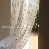HEGALY|Japanese striped cotton linen window screen blue and white modern simple curtains American Nordic ins finished product customization