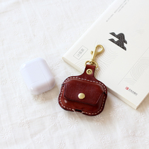 Retro genuine leather pure hand sewn cow leather headphone protective sheath Apple airpodspro bag personality leather sheath