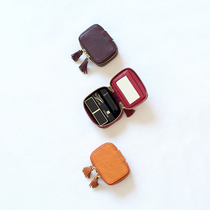 Boom Light Retro Handmade Flow Sukou Red Wrap of Tanned Bull Leather Belt Mirror makeup Makeup Bag Zipper Portable Mini containing square box