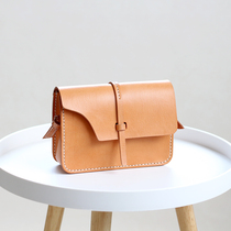 Light Retro Original Pure Handmade Woman Bag Original Bleached Tannic Leather Skew Satchel Mini minimalist Small square bag Literary single shoulder bag