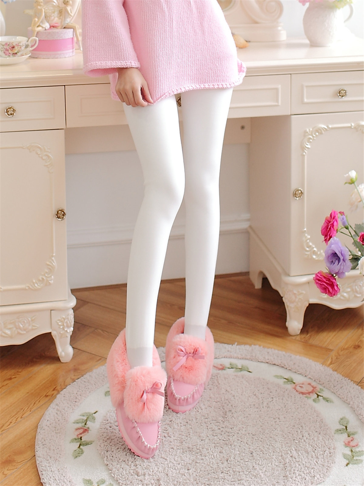 加绒白色连裤袜,保暖不臃肿.抗寒也要萌萌哒!