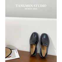 Shoes womens 2021 new flat single shoe round toe leather British style small leather shoes thick sole one foot loafer shoes