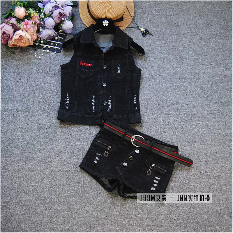 Thời trang thường ngày phù hợp với quần áo phụ nữ mùa xuân và mùa thu mới áo khoác vest denim ngắn + quần váy ngắn xu hướng hai mảnh của phụ nữ - Bộ đồ