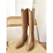 (Locke Girl) pointed western cowboy boots womens vintage long barrel v-mouth boots high barrel leather knight boots
