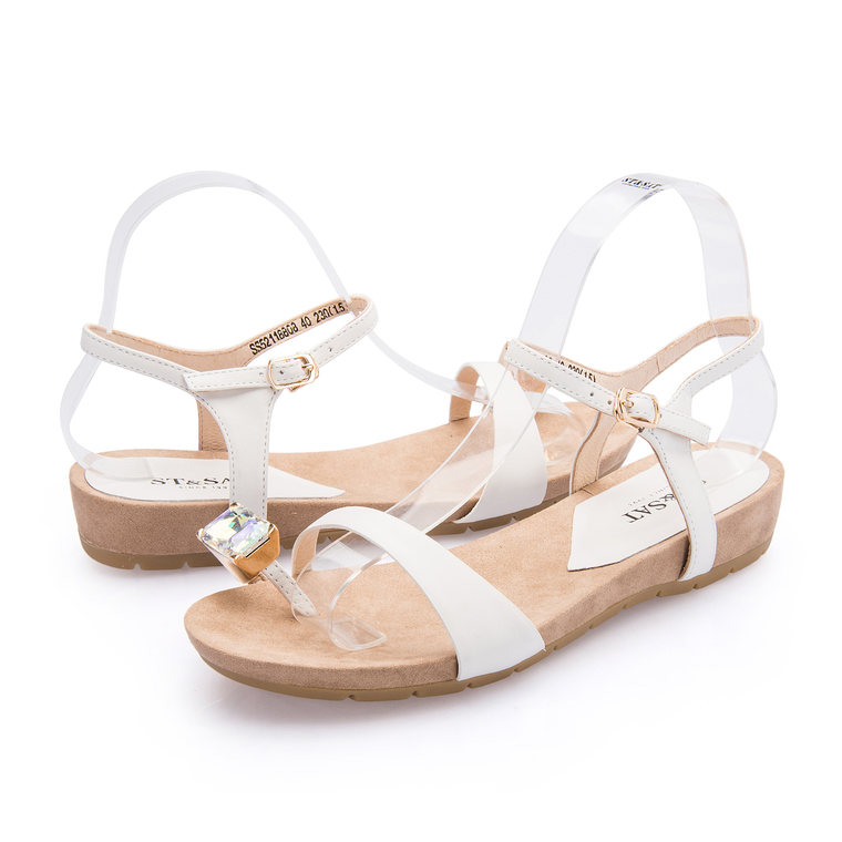 ST&SAT星期六2015夏季新款牛皮水钻低跟套趾搭扣女凉鞋SS52118808